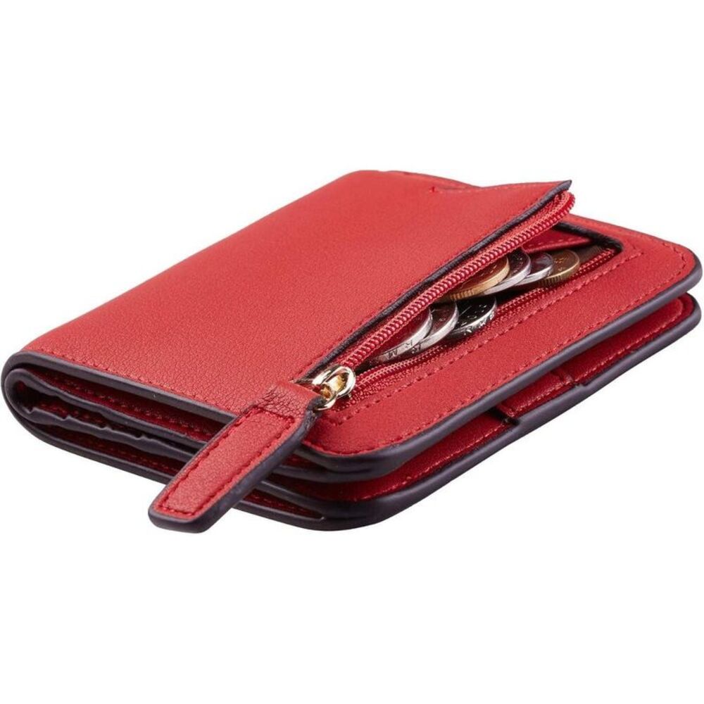 Women's Small Slim Leather Wallet RFID Protection Bifold Red